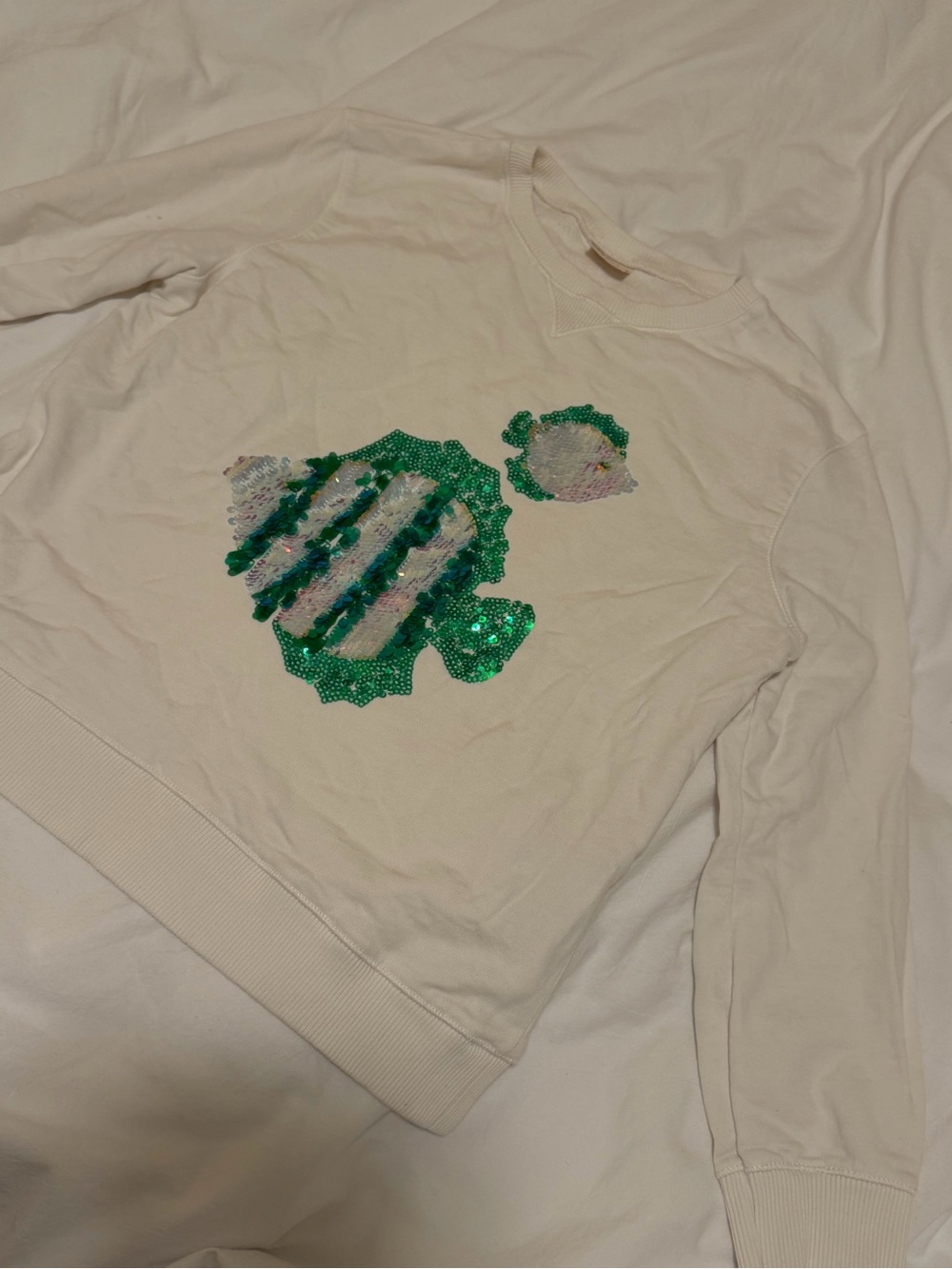Zara Girls Fish Sequin Sweatshirt Cream Girls 11/12
